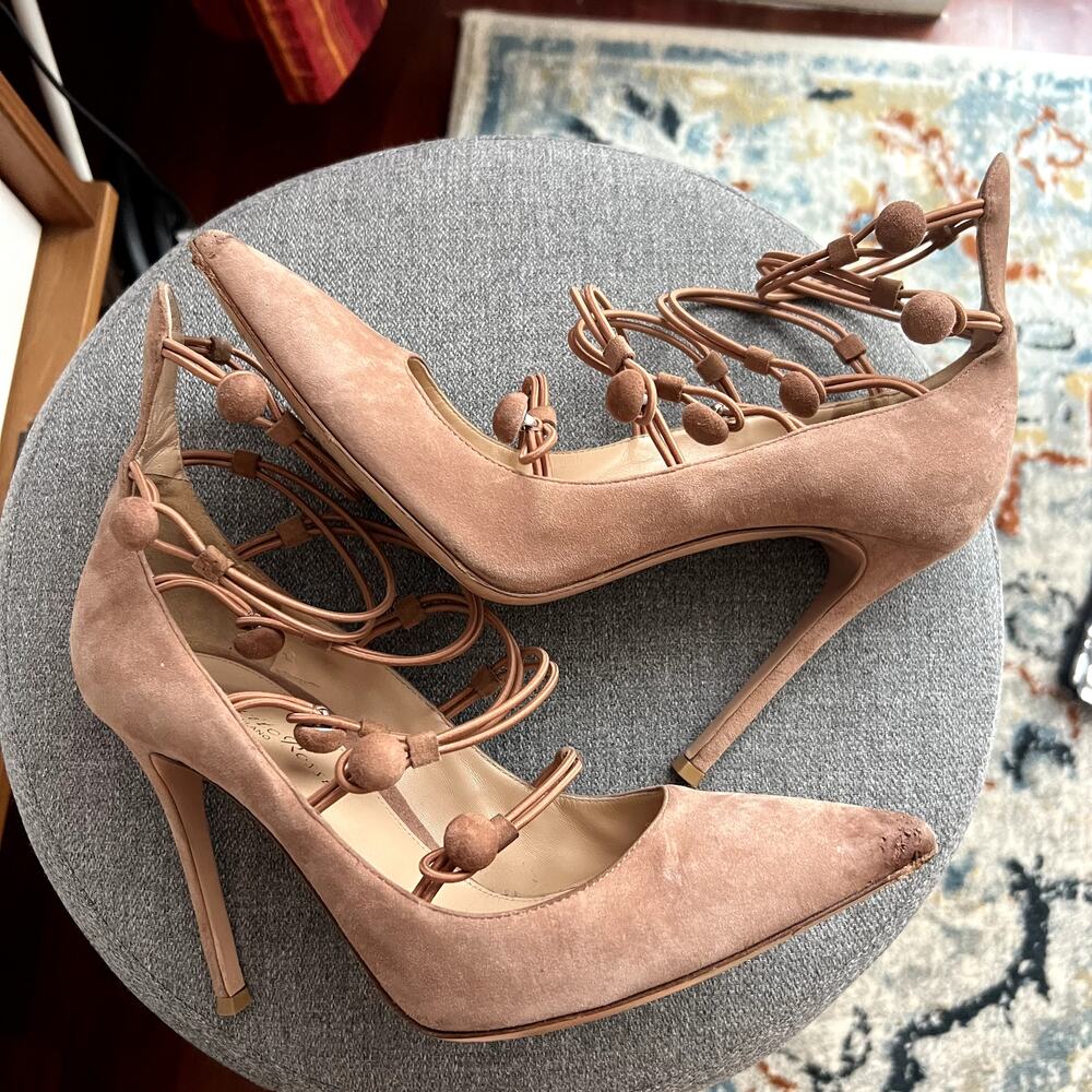gianvito rossi marquis suede pumps straps size 38.5 38 1/2 dust pink - Picture 6 of 8
